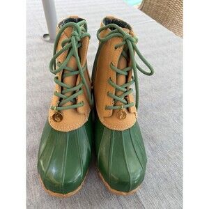 Sporto Original Dylan Duck Boots Women’s Size 9M Green And Tan Waterproof